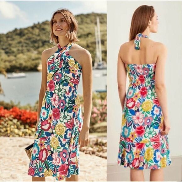 Boden Lilah Multiway Dress Size 6 Halter Strapless Smocked Back Colorful Floral - Picture 1 of 11